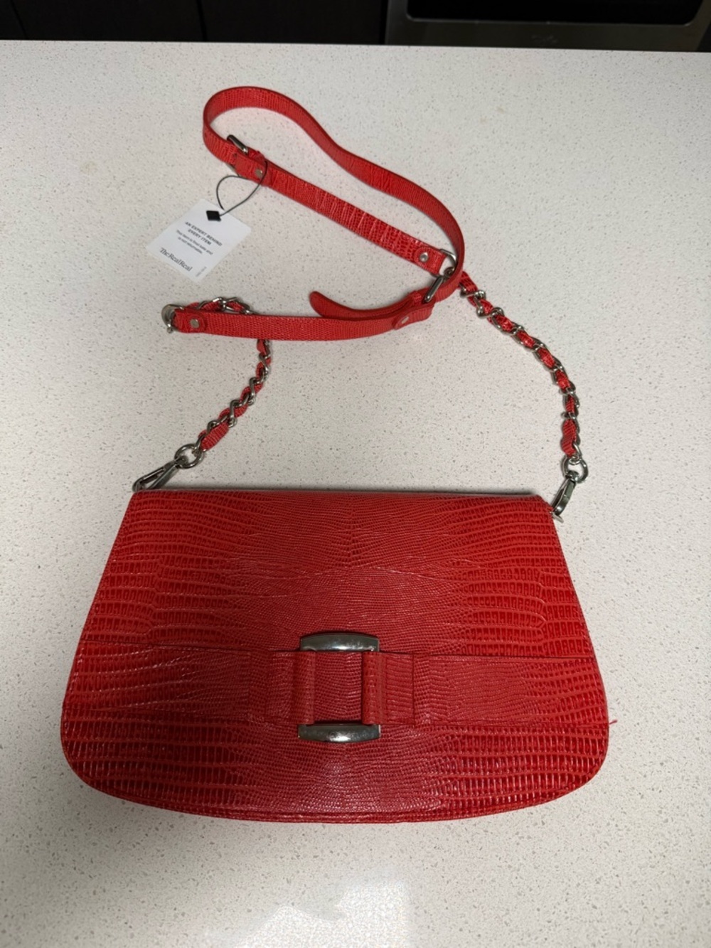 Donald J. Pliner Red Textured Crossbody with Chain Strap